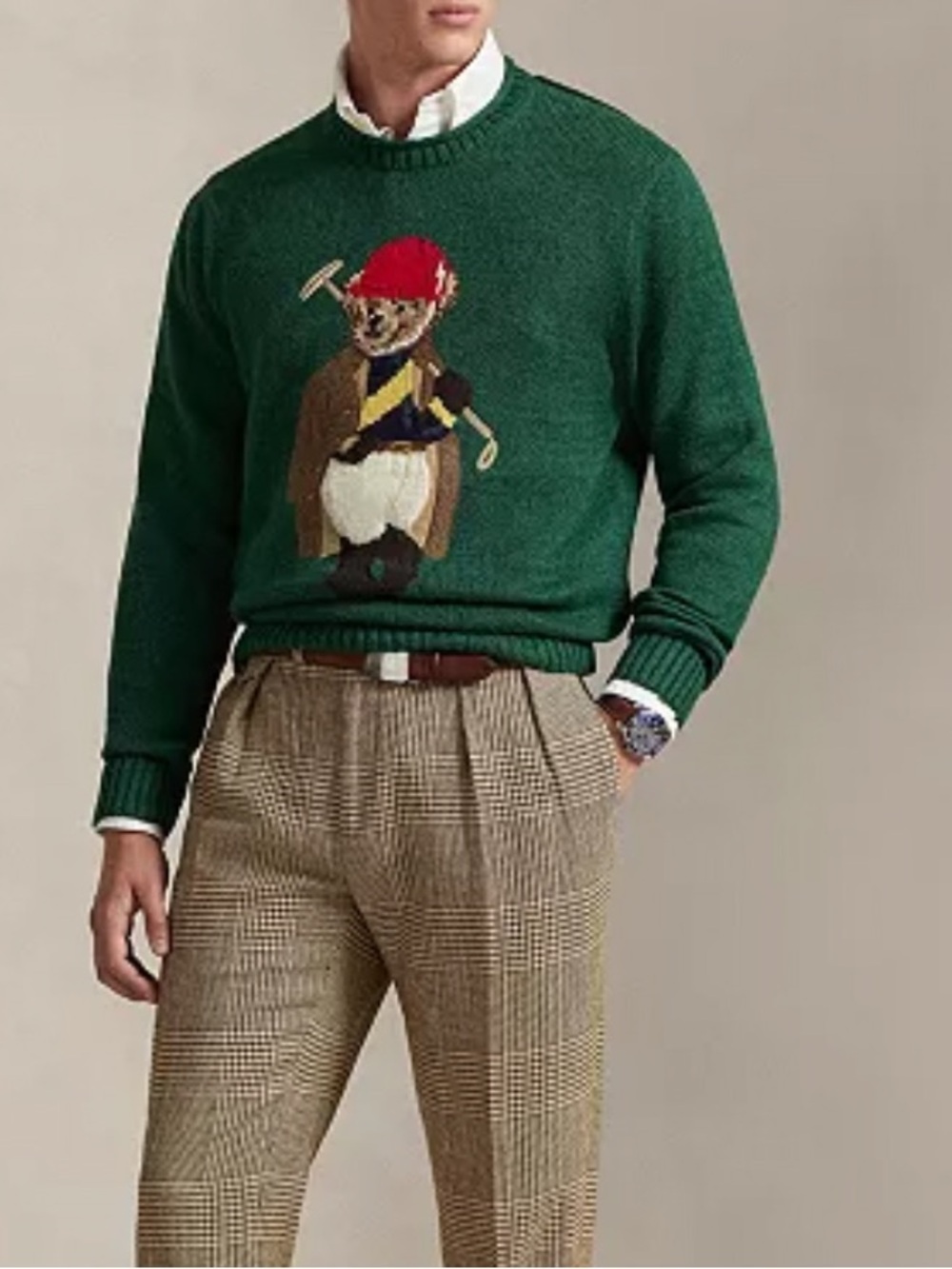NWT Unisex Forest Green Crewneck Sweater with Ralph Lauren Polo Bear Size M